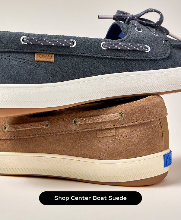 The Center III Boat Suede in dark gray stacked above the same style in tan.  Shop Center Boat Suede
