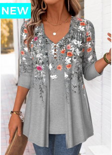 Light Grey Marl Floral Print Fake Two Piece Twinset