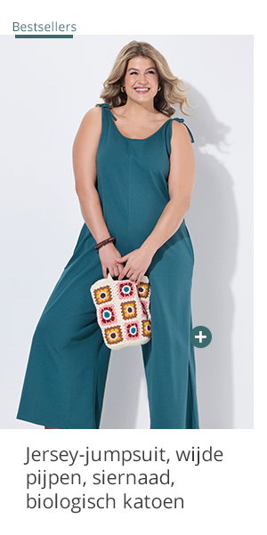 Jersey jumpsuit, wijde pijpen, siernaad, biologisch katoen
