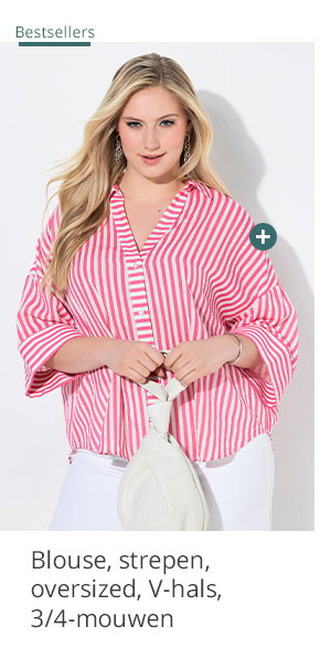 Blouse, strepen, oversized, V-hals, 3/4-mouwen