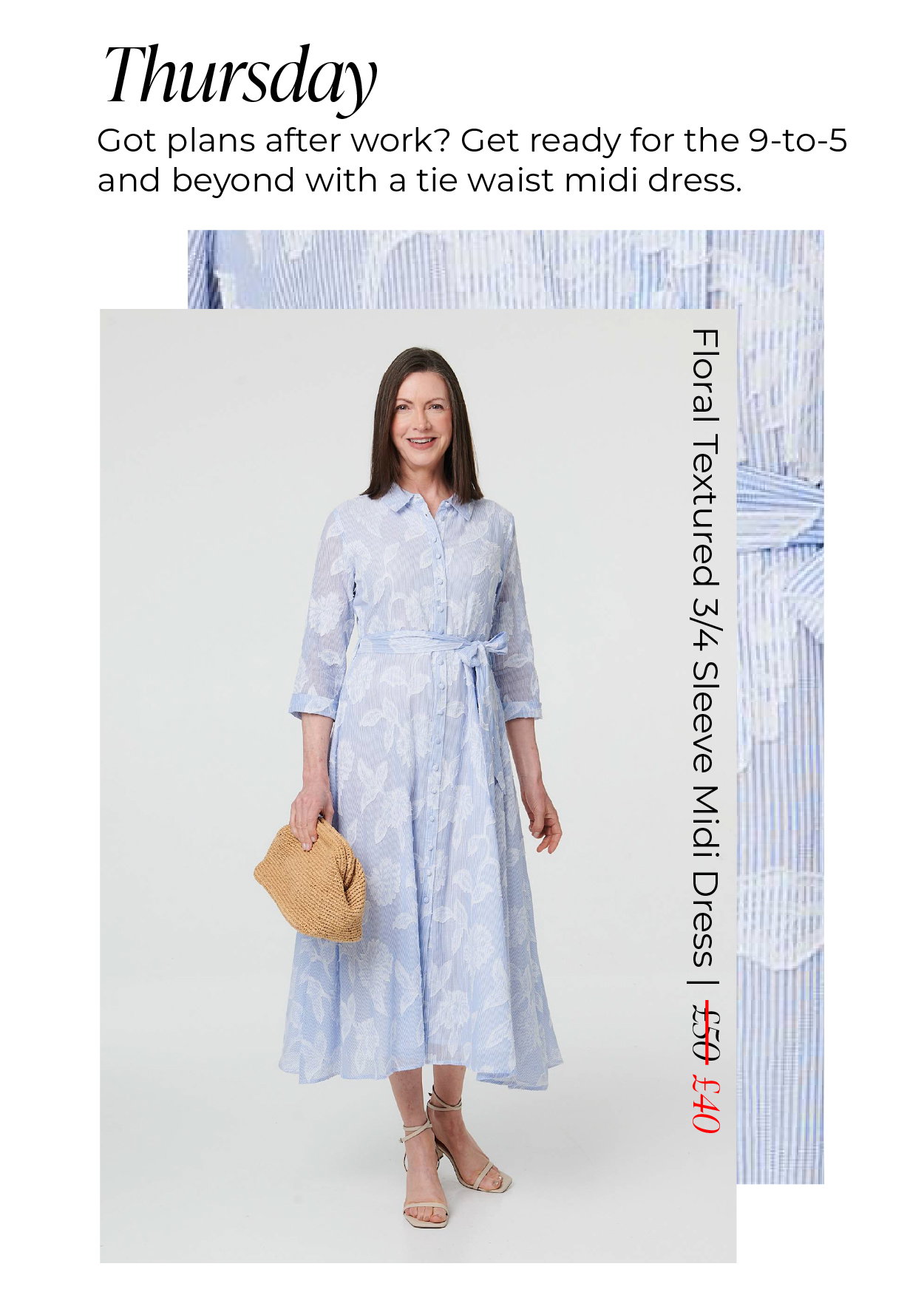 Floral Textured 3/4 Sleeve Midi Dress | Shop Now
