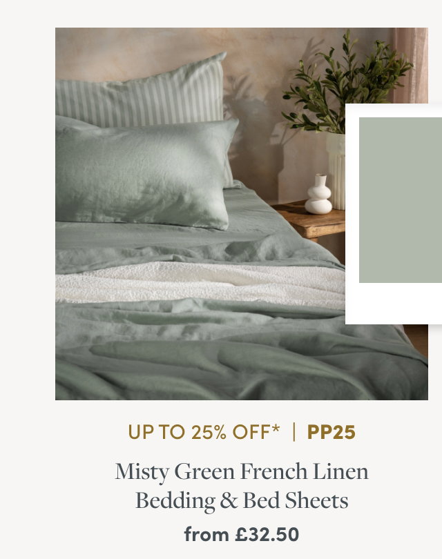 Misty Green French Linen Bedding and Bed Sheets