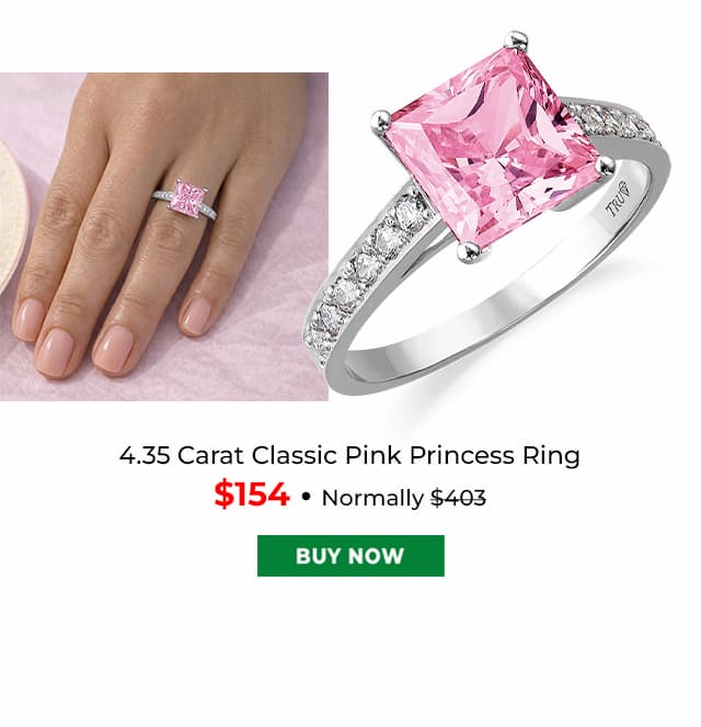 4 35 Carat Classic Pink Princess Ring Platinum Clad