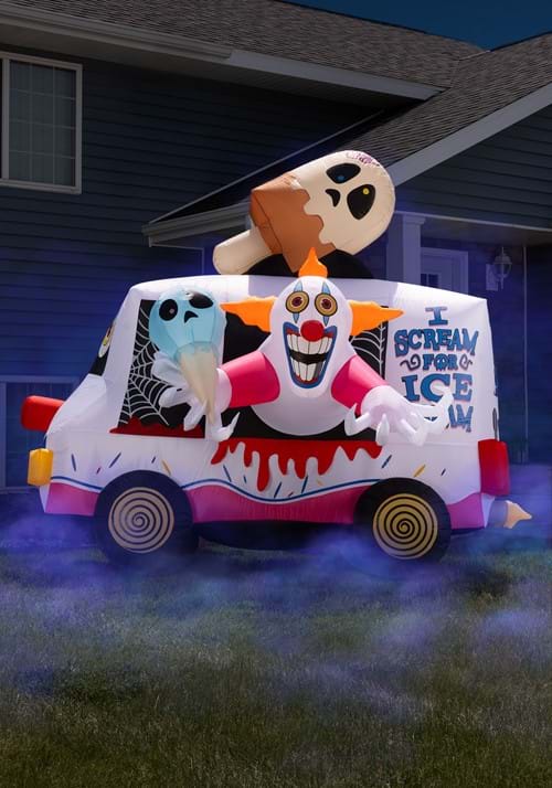 8FT Inflatable Killer Evil Clown Sweet Shrieks Ice Cream Truck Halloween Decoration