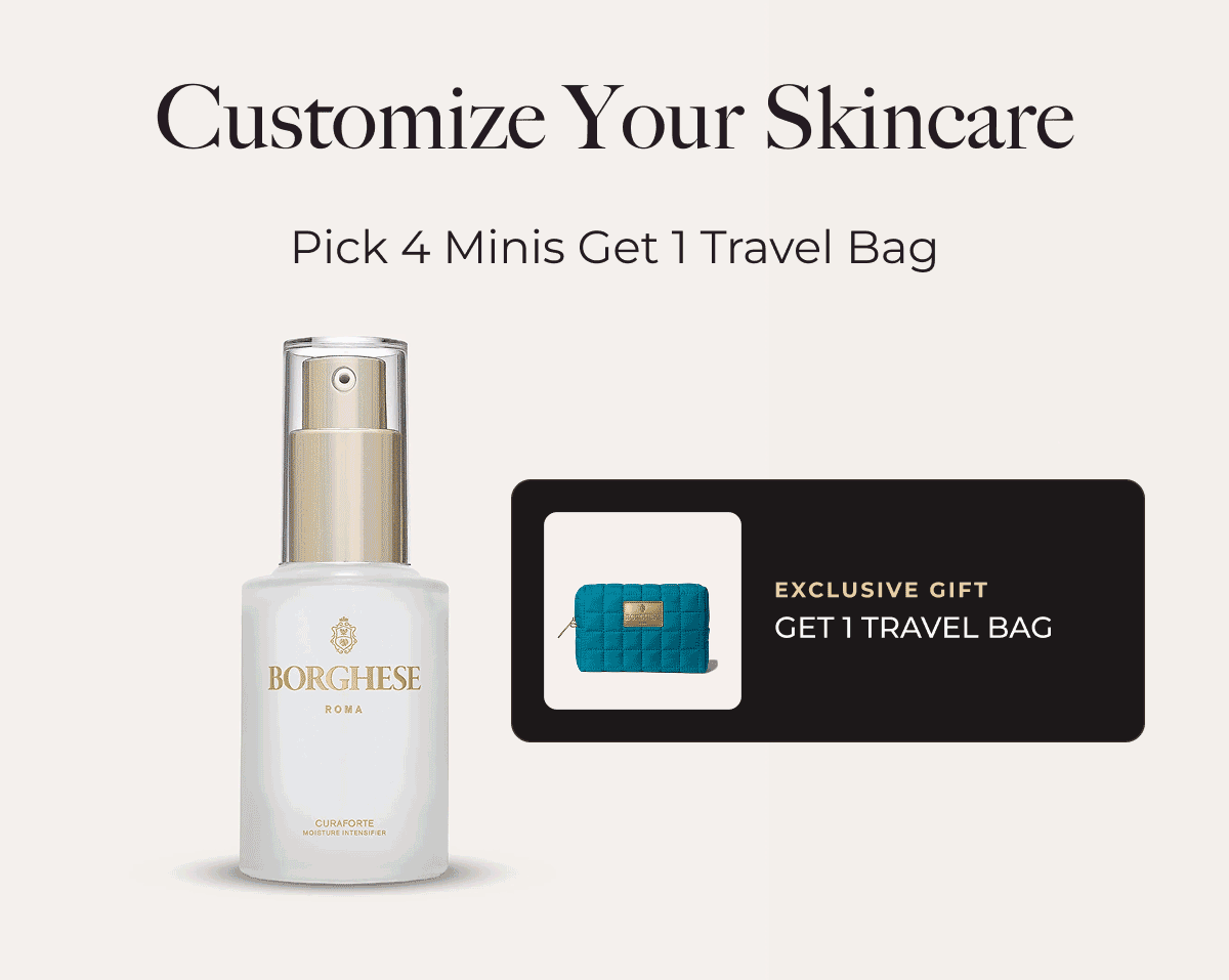 GIF of Curaforte Moisture Intensifier Travel-Size, Gel Delicato Gentle Makeup Remover Travel-Size, Tono Body Creme Travel-Size, Crema Ristorativo-24 Moisturizer Travel-Size