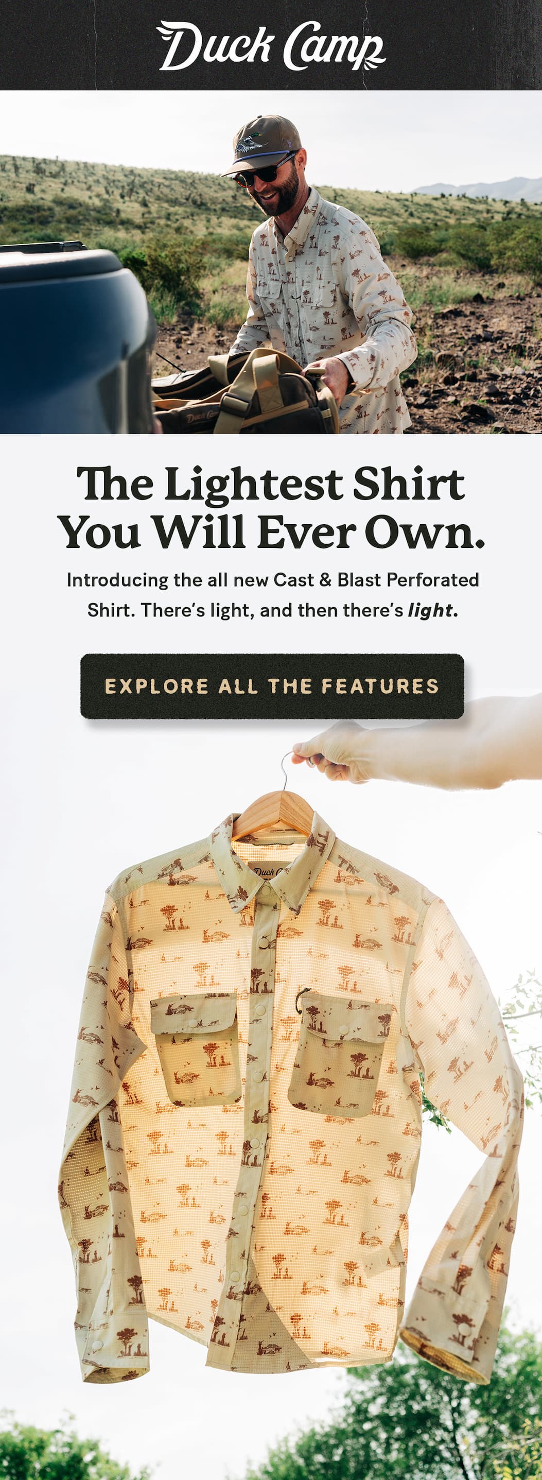 Duck Camp  |  The lightest shirt you will ever own  |  Introducing the all new Cast & Blast Perforated Shirt. There's light, and then there's light! >>> Explore All The Features