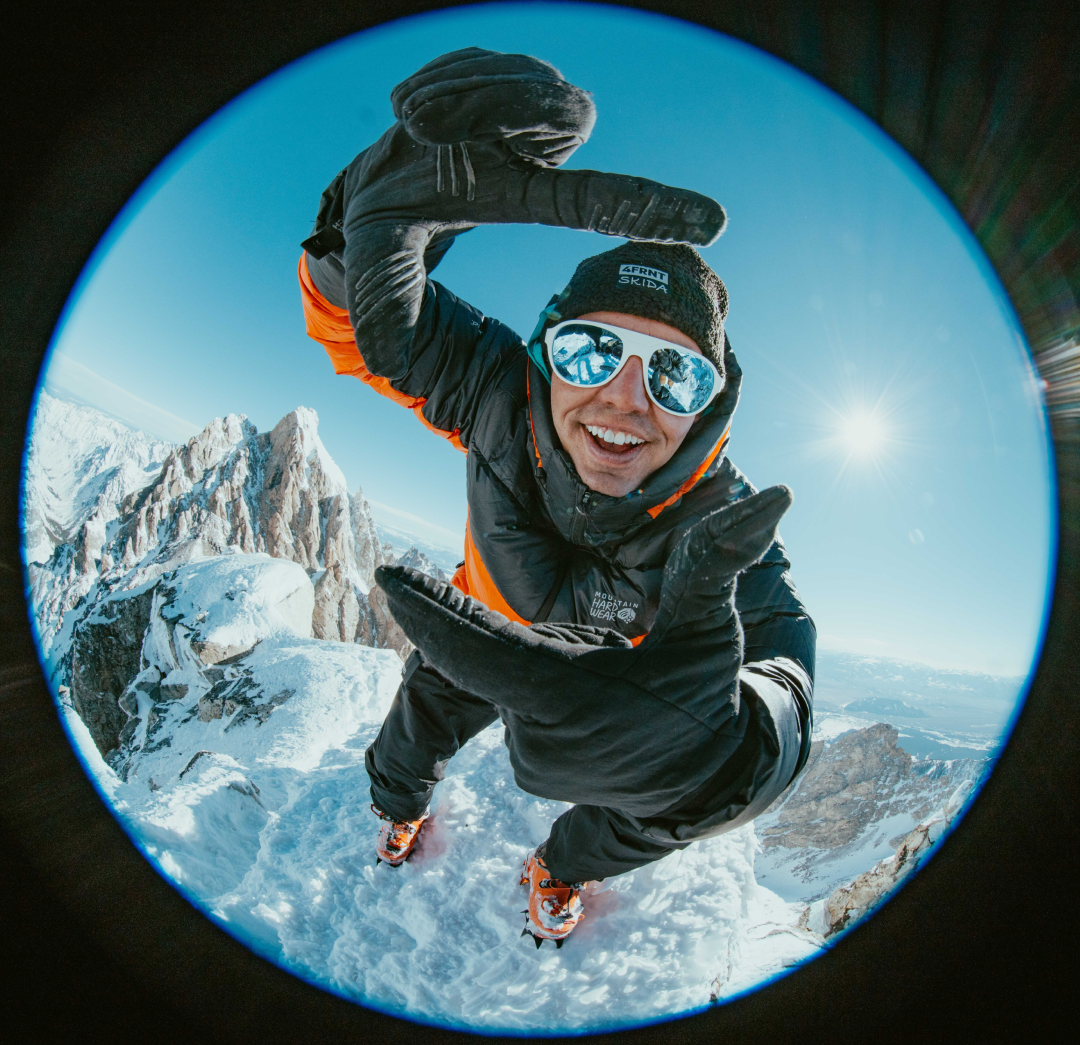 Fish eye lens shot of Clayton Herrmann