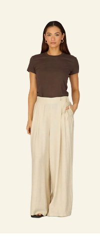 Beige Wide Leg Pants Side Tie