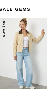 Beige Worker Jacket Faux Leather Collar