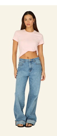 Denim Wide Leg Jeans High Rise Rolled Up Hem