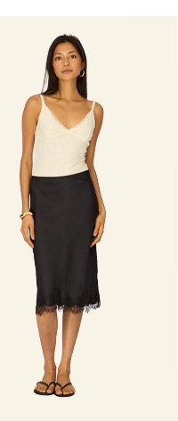 Black Satin Lace Midi Skirt