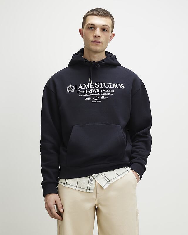 River Island Mens Hoodie Navy Regular Fit Ame Studios