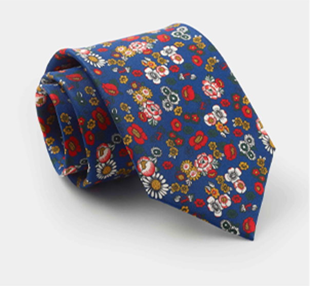 Shop men's Navy Floral Print Silk Tie