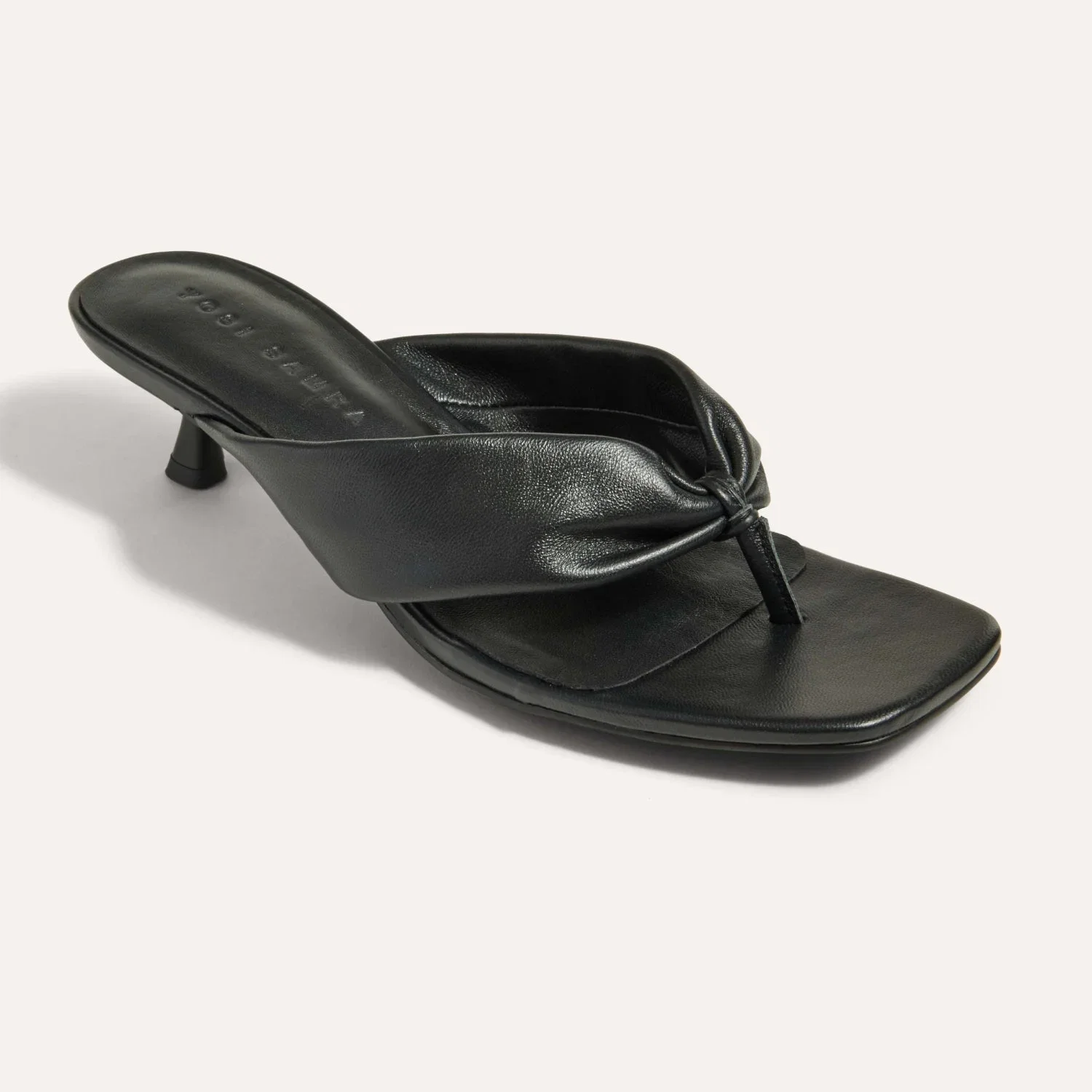 Eva Thong Kitten Heel Mule in Black Leather