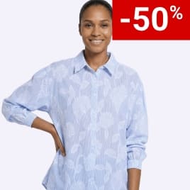 Chemisier long coton rayures et jacquard Bleu et blanc