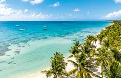 Palm-fringed beaches and turquoise waters in the Dominican Republic.