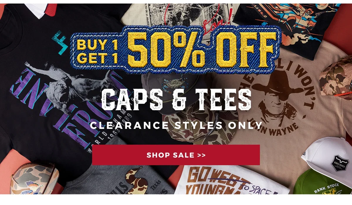 BUY 1 GET 1 50% CLEARANCE CAPS & TEES