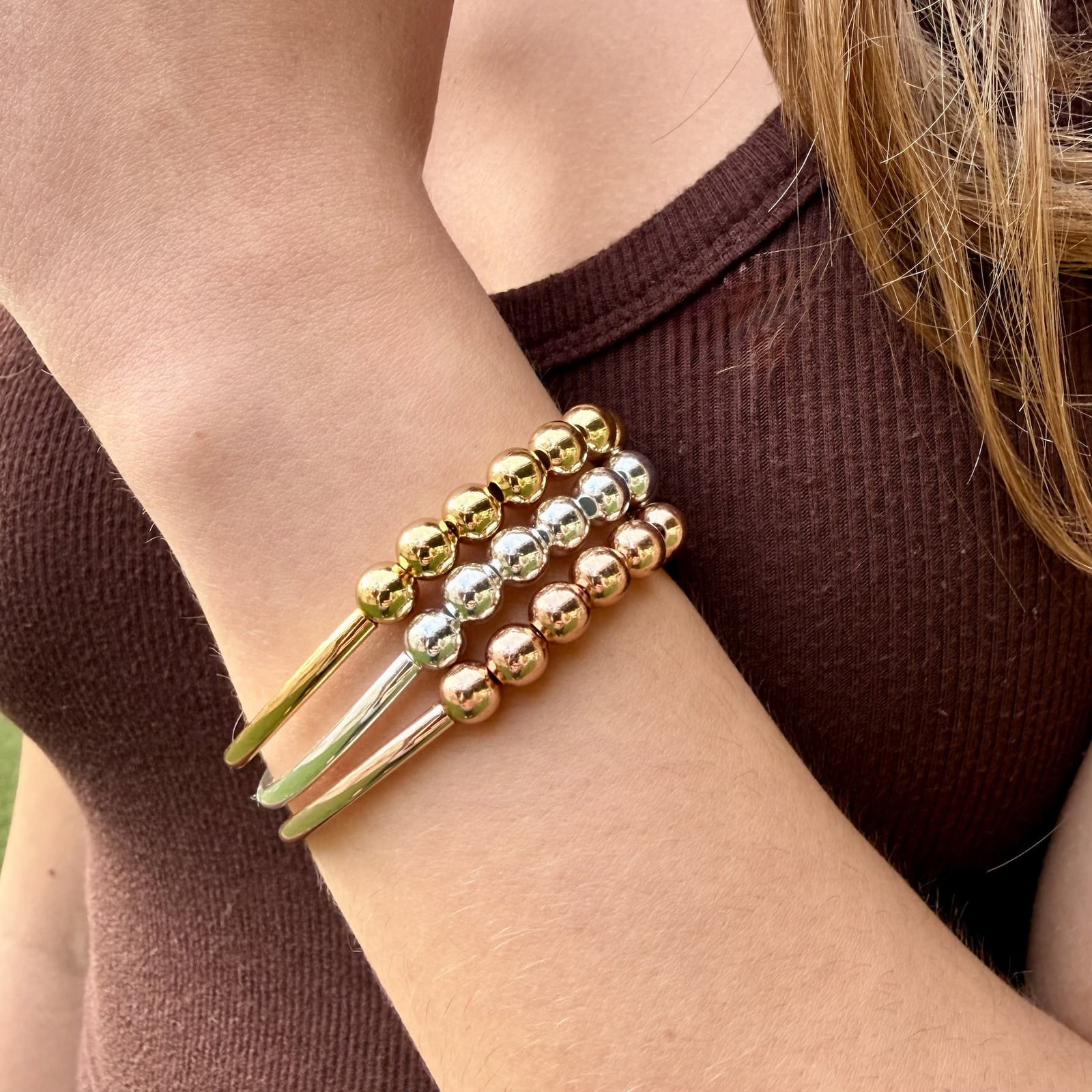 Lizzy James Lori Beaded Stretch-Bracelet | Handcrafted in Gold, Silver & Rose-Gold