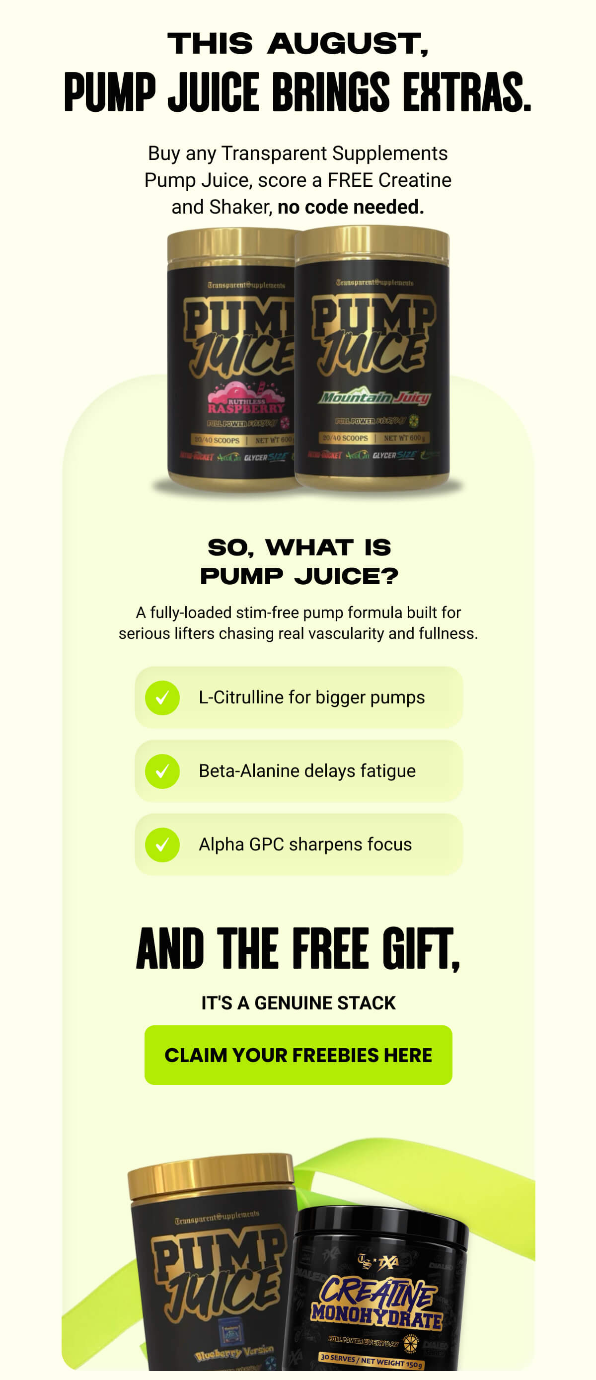 This August, Pump Juice brings extras. | CLAIM YOUR FREEBIES  HERE