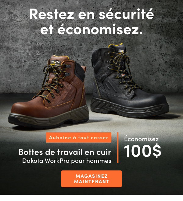 Aubaine à Tout Casser Bottes de travail en cuir Dakota WorkPro pour hommes économisez 100$