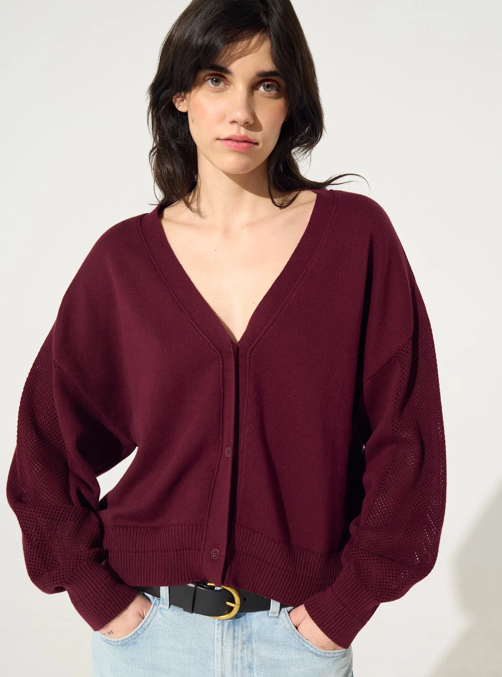 Image of Cardigan en coton et cachemire prune