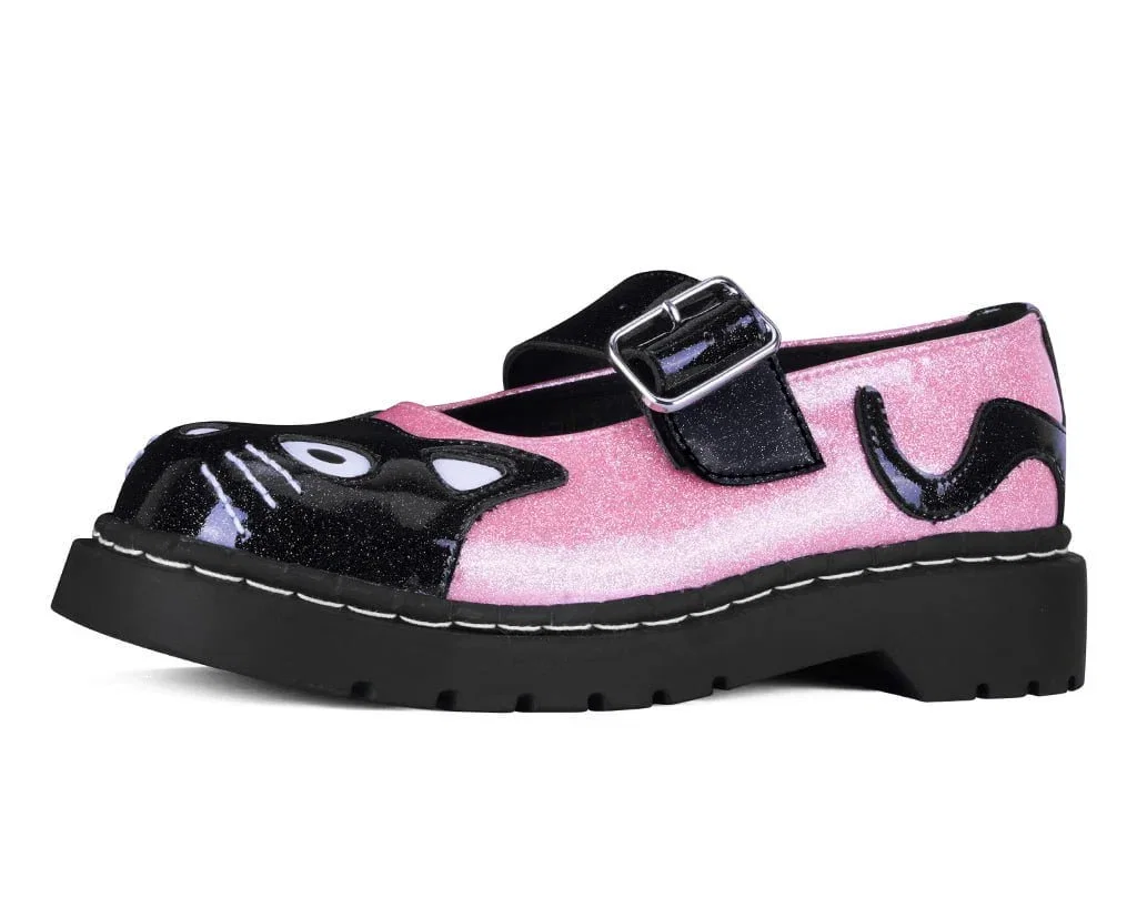 Image of Black & Pink Vinyl Glitter Kitty Mary Jane