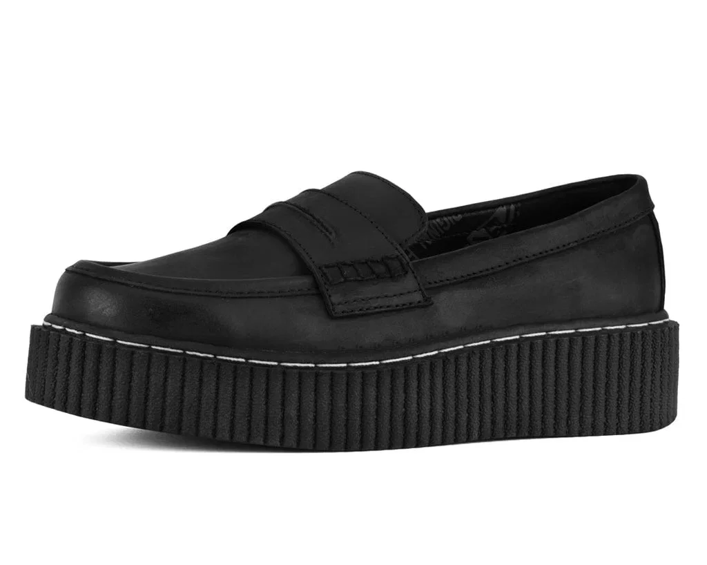 Image of Black Waxy Leather Loafer Vintage Creeper