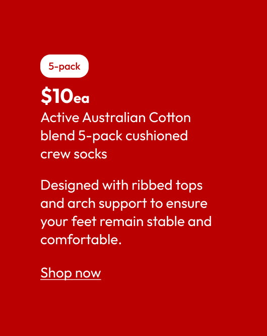 Active Australian Cotton blend 5-pack cushioned crew socks