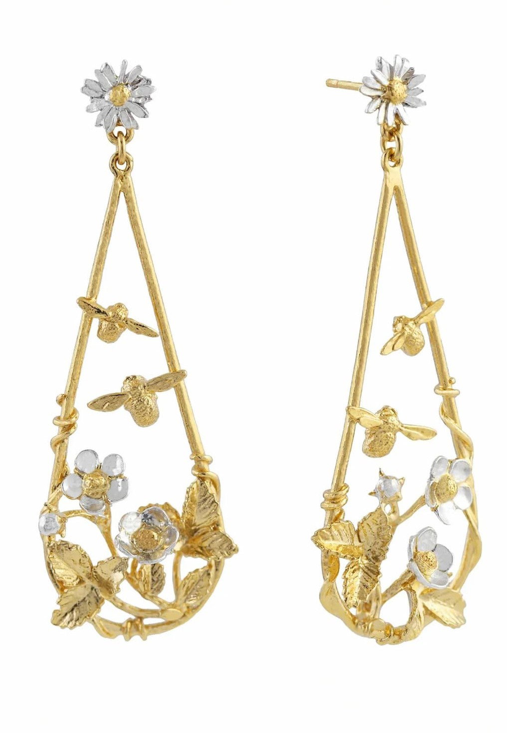 Strawberry Patch Teardrop Earrings with Buzzing Bees