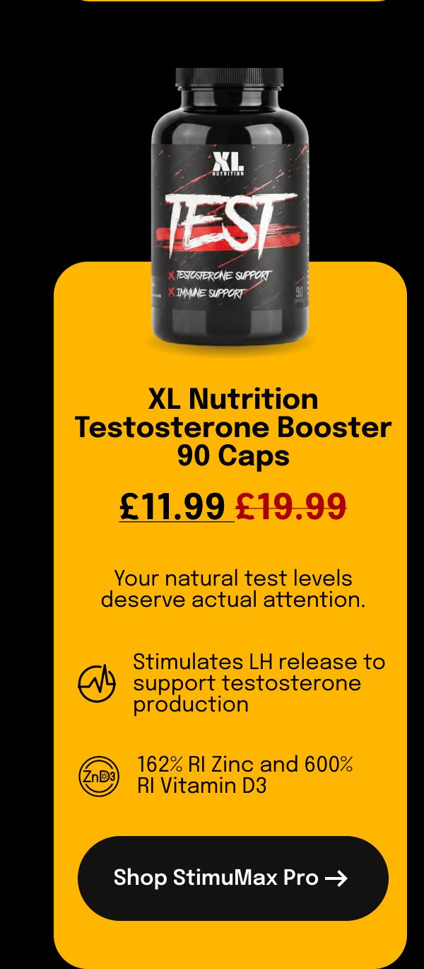 XL Nutrition testosterone booster, 90 caps, £11.99, stimulates LH release, supports testosterone production.