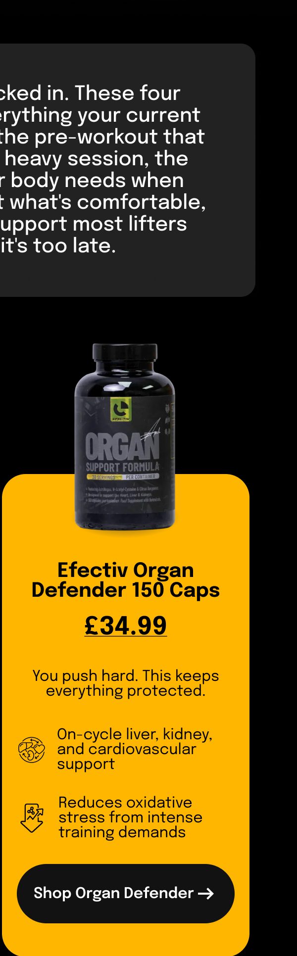 Effectiv Organ Defender 150 Caps for £34.99. Supports liver, kidney, and cardiovascular health.