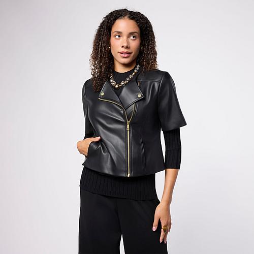 Colleen Lopez Faux Leather Short Sleeve Moto Jacket