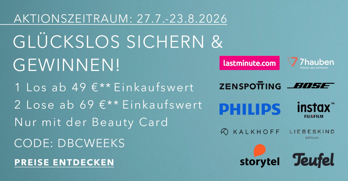 Glückslos sichern & gewinnen. Code: DBCWEEKS