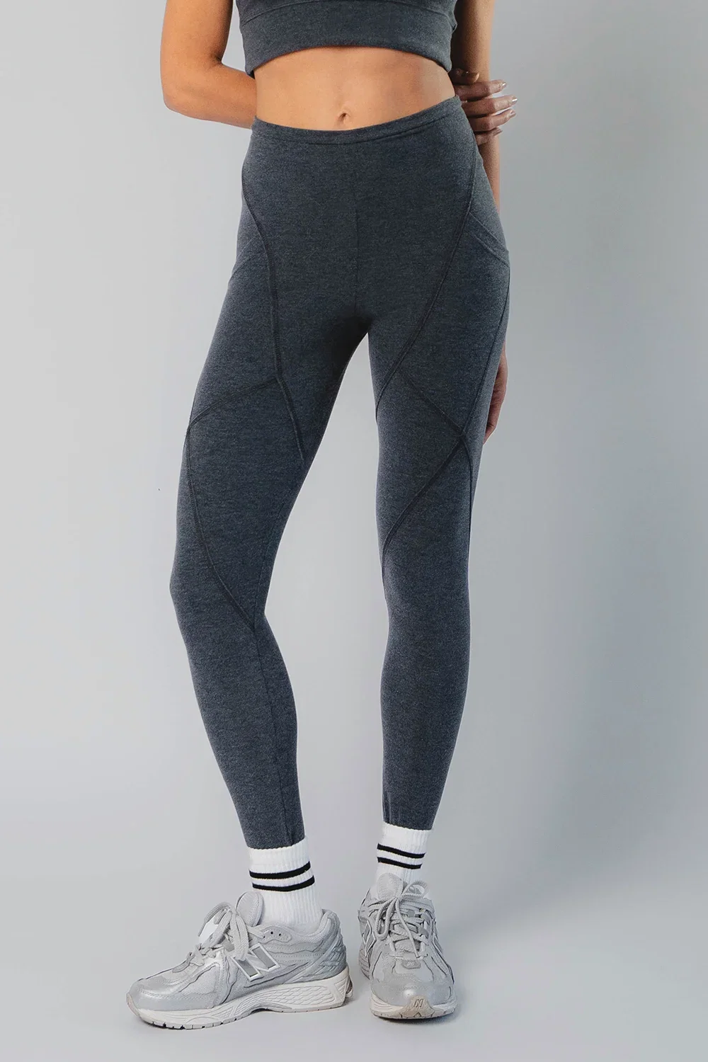 Image of Extra Strong Compression Inner-Thigh 7/8 Leggings with Pockets Marl Grey