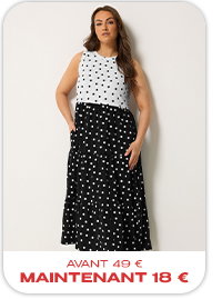 YOURS Robe mi-longue noire et blanche à pois