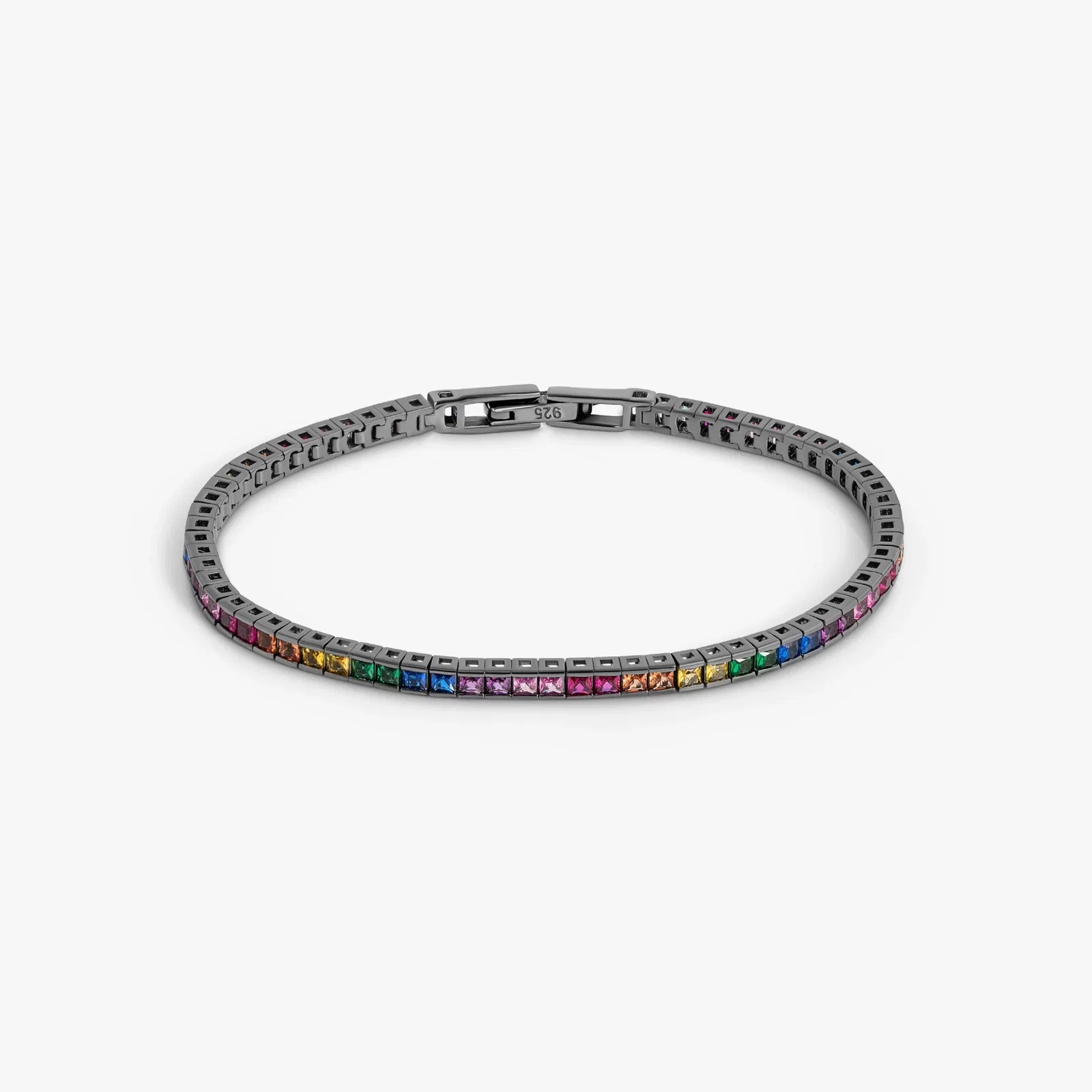 Image of Quadro Tennis Semi-Precious Bracelet In Black Rhodium Plated Sterling Silver With Multicolour Nano