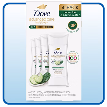 Dove Advanced Care Invisible+ Deodorant, 2.6 oz, 4-Pack