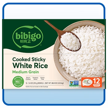 Bibigo, Cooked Sticky White Rice Bowls, Medium Grain, 7.4 oz, 12-Count