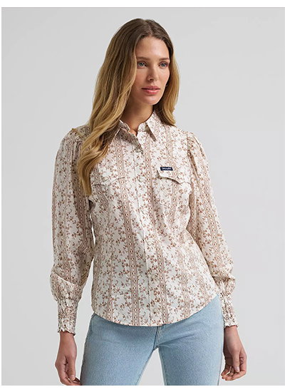Women's Smocked Sleeve Western Snap Blouse