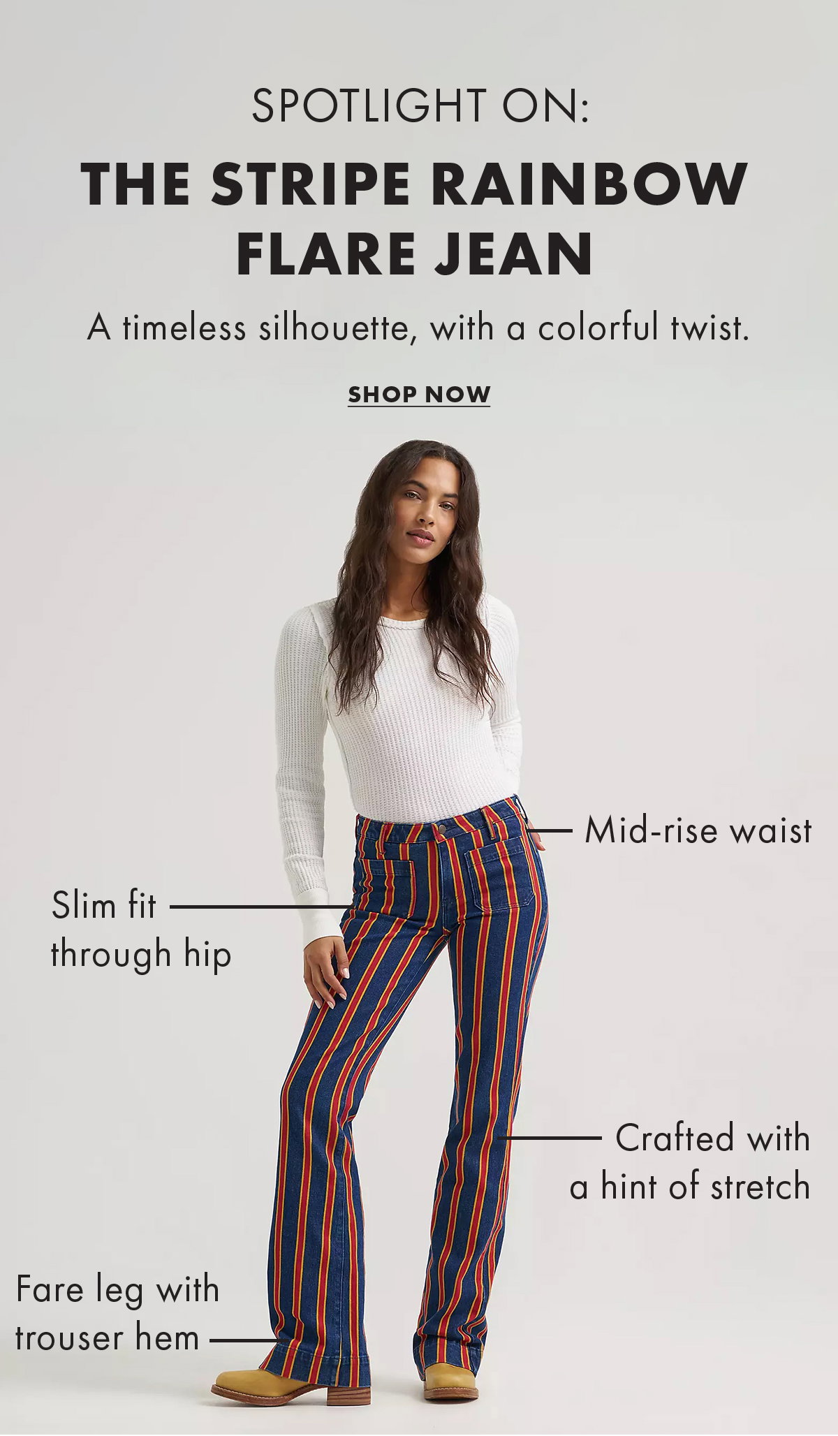 Spotlight on: The Stripe Rainbow Flare Jean Shop Now