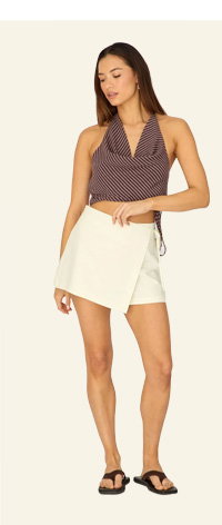 Beige Mini Skort Skirt Tailor Wrap Asymmetric