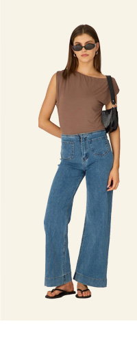 Denim Patch Pocket Wide Leg Jean High Rise