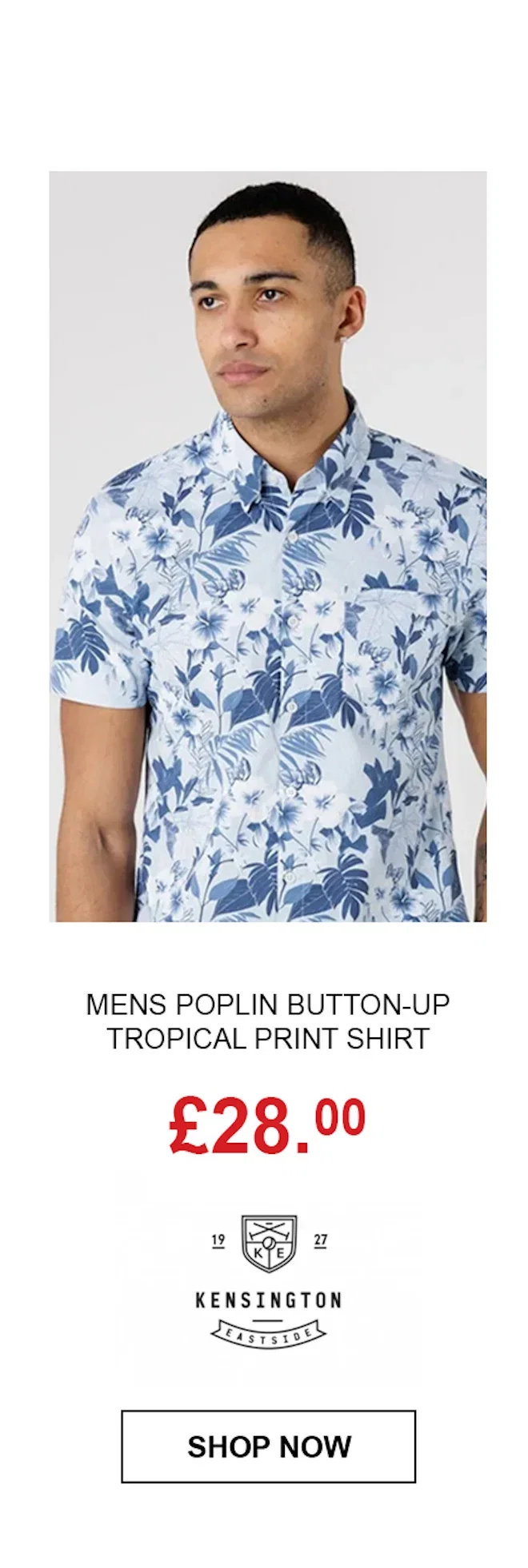 Mens Poplin Button-Up Tropical Print Shirt