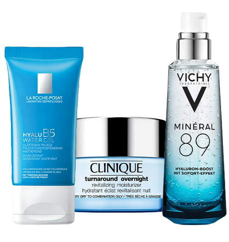 Feuchtigkeitspflege-Produkte von La Roche-Posay, Clinique und Vichy.