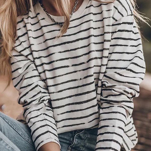 Casual Retro Striped Long Sleeve Top