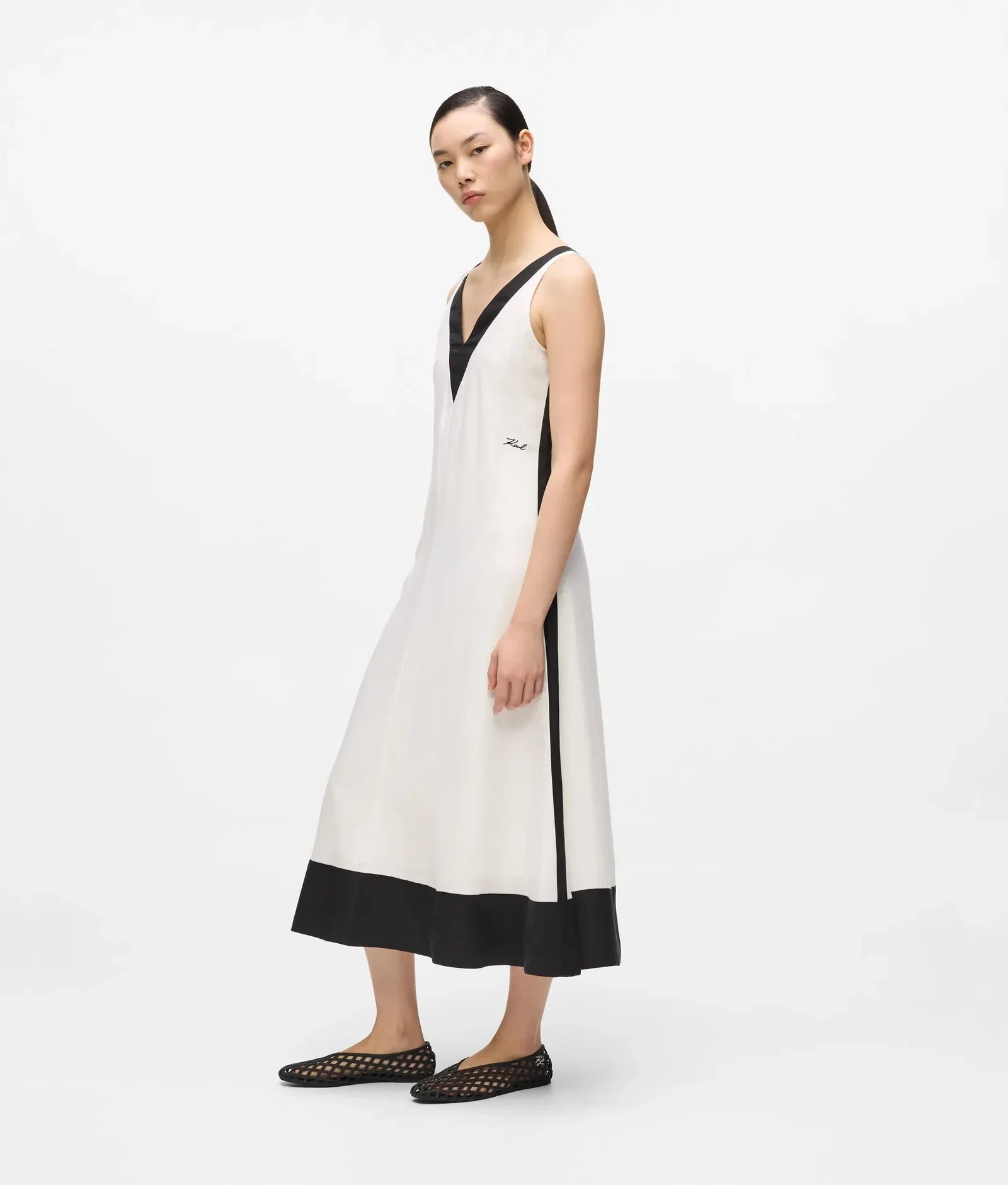 Image of Monochrome linen blend dress