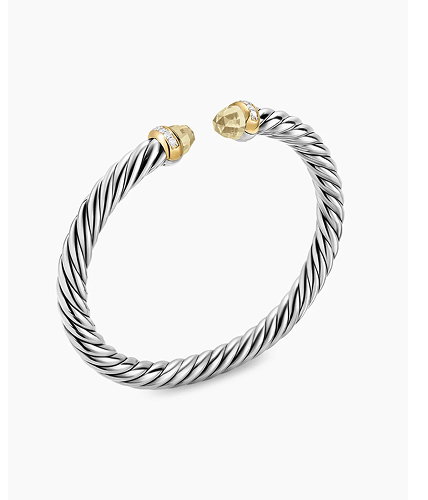 Cable Flex® BraceletSterling Silver with 14K Yellow Gold, Champagne Citrine and Diamonds, 6mm