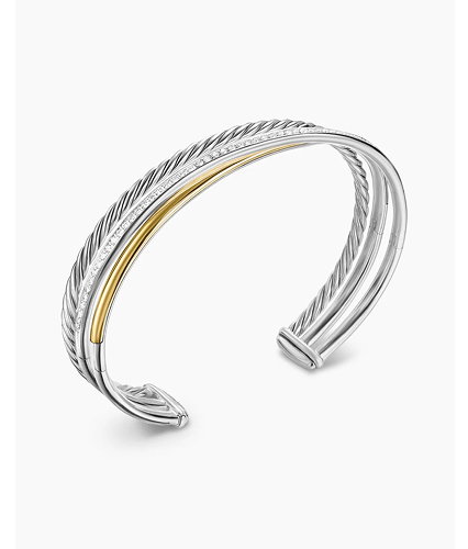 Crossover Three Row BraceletSterling Silver with 18K Yellow Gold and Diamonds, 11mm