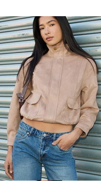 Beige Bomber Jacket Suede