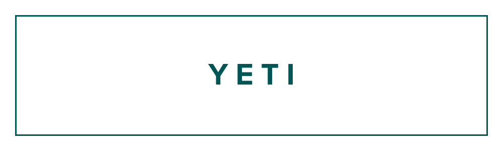 Teal box with teal 'yeti' text inside